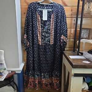NWT Plus Sz 28 BloomChic Navy Maxi Dress Boho 0176